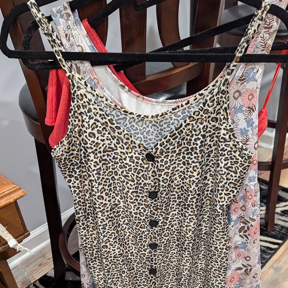 Woman's Leopard Print Button-Up Blouse, Size L